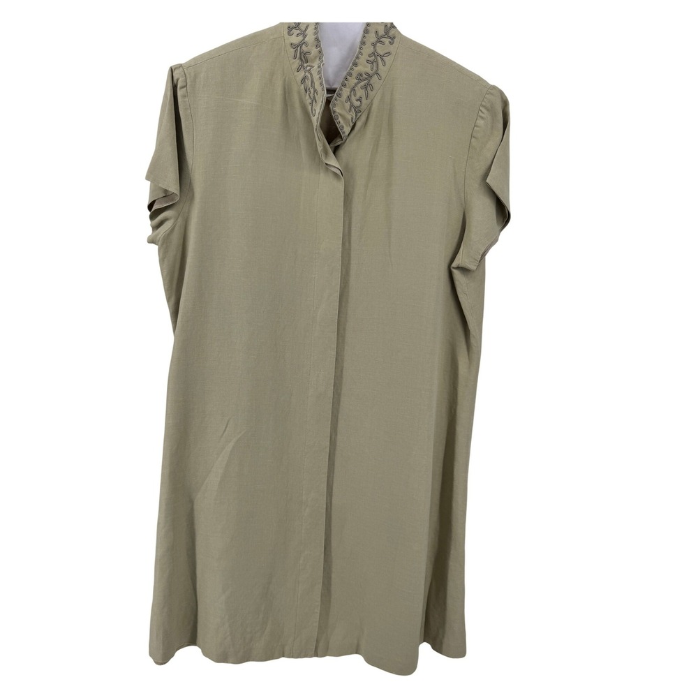 VTG Jones New York Dress Silk Linen Womens 14 Sage Green Embroidered Tunic Lined